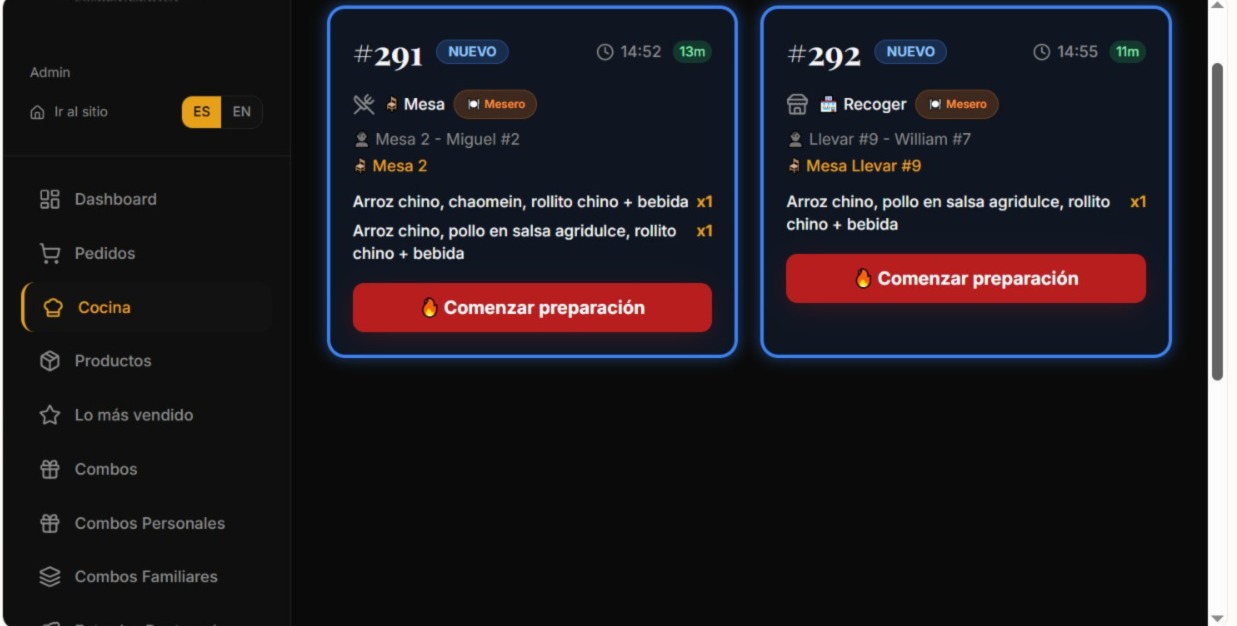 Panel ARX Flow — Vista de cocina con comandas