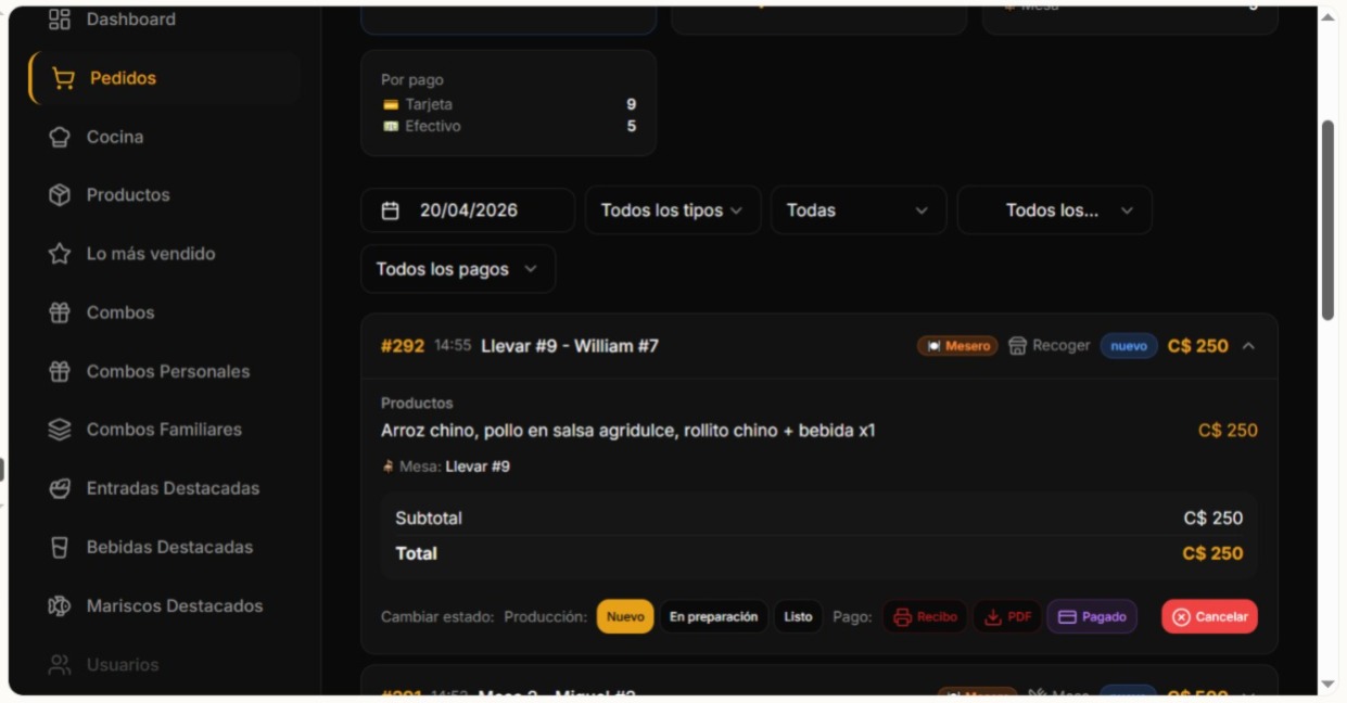 Panel ARX Flow — Gestión detallada de pedidos